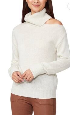 Paige Ivory and Silver Cutout Cold Shoulder Turtleneck- M